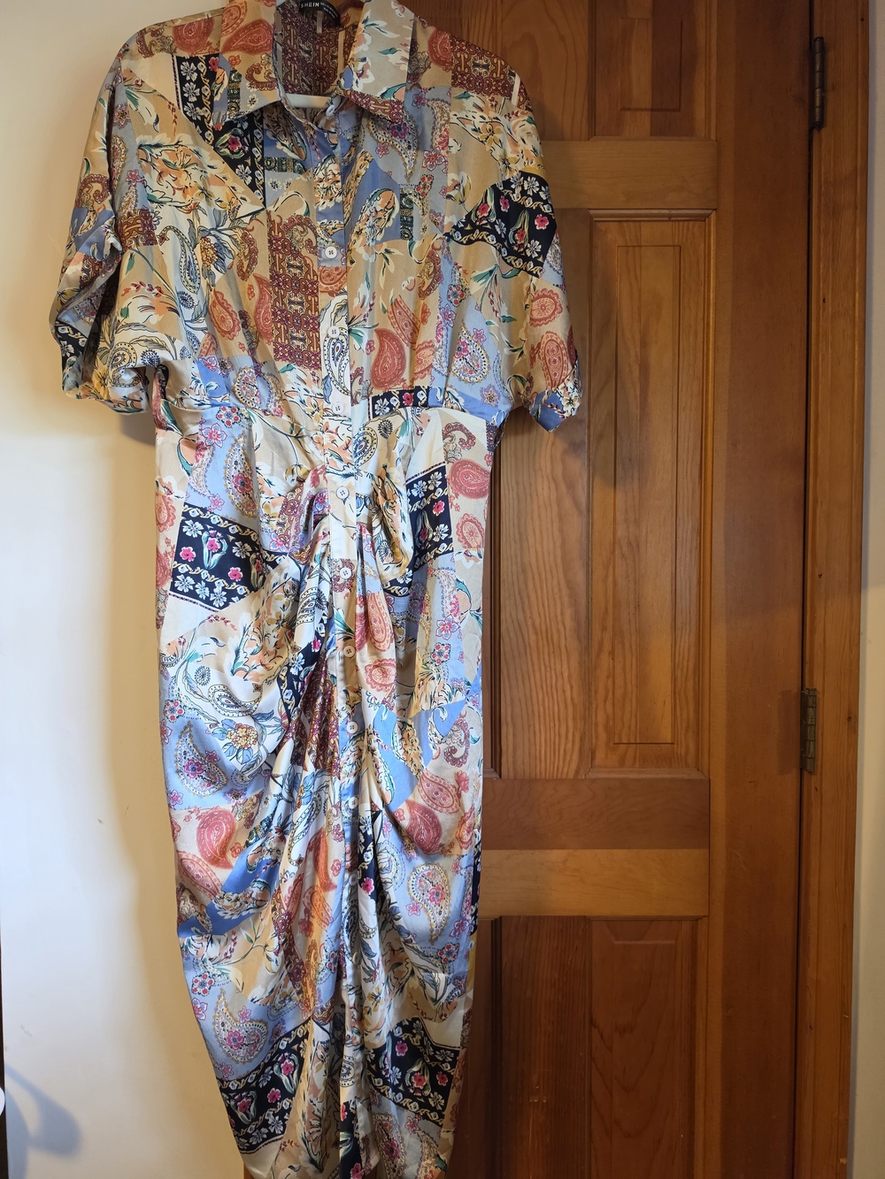 Paisley Patchwork Midi Dress in Cream and Blue